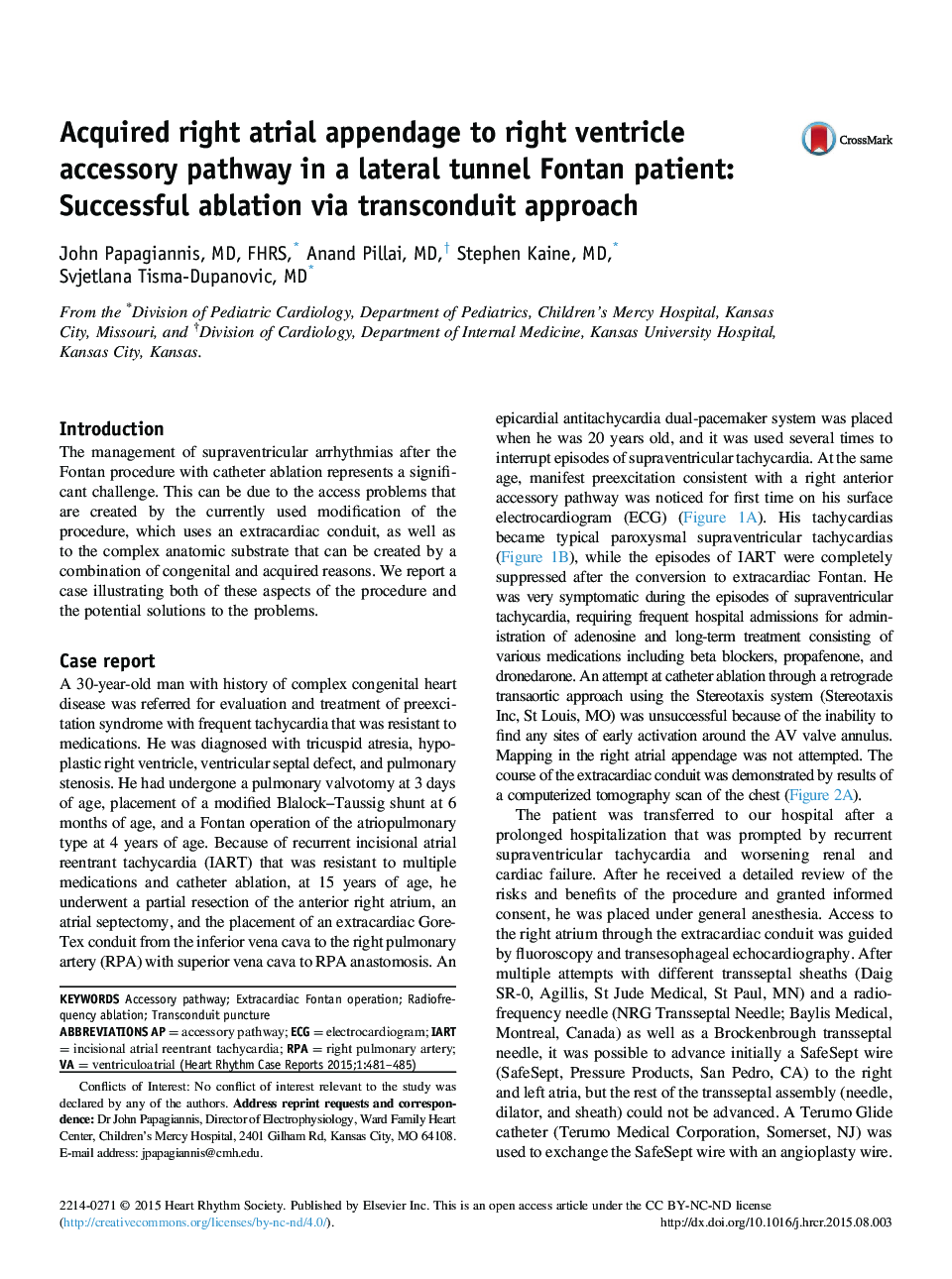 Acquired right atrial appendage to right ventricle accessory pathway in a lateral tunnel Fontan patient: Successful ablation via transconduit approach