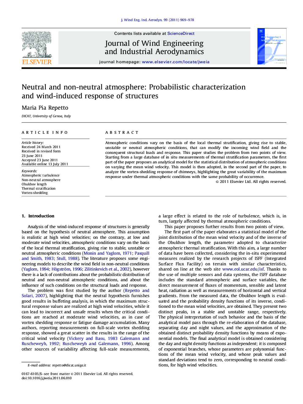 Neutral and non-neutral atmosphere: Probabilistic characterization and wind-induced response of structures