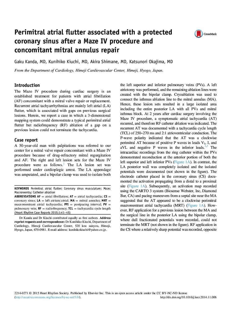 Perimitral atrial flutter associated with a protected coronary sinus after a Maze IV procedure and concomitant mitral annulus repair