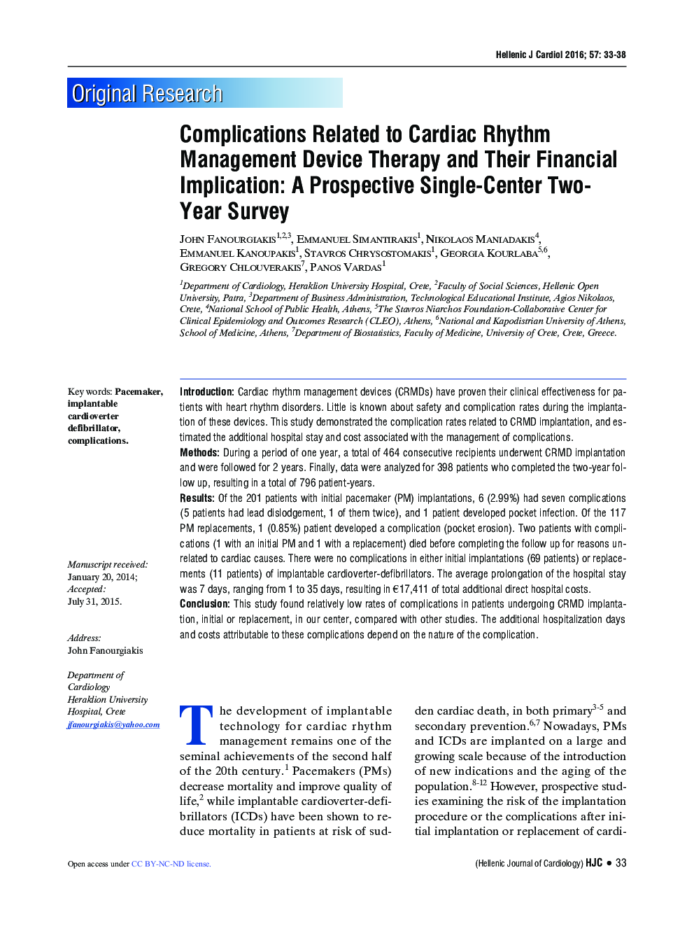 Complications Related to Cardiac Rhythm Management Device Therapy and Their Financial Implication: A Prospective Single-Center Two-Year Survey