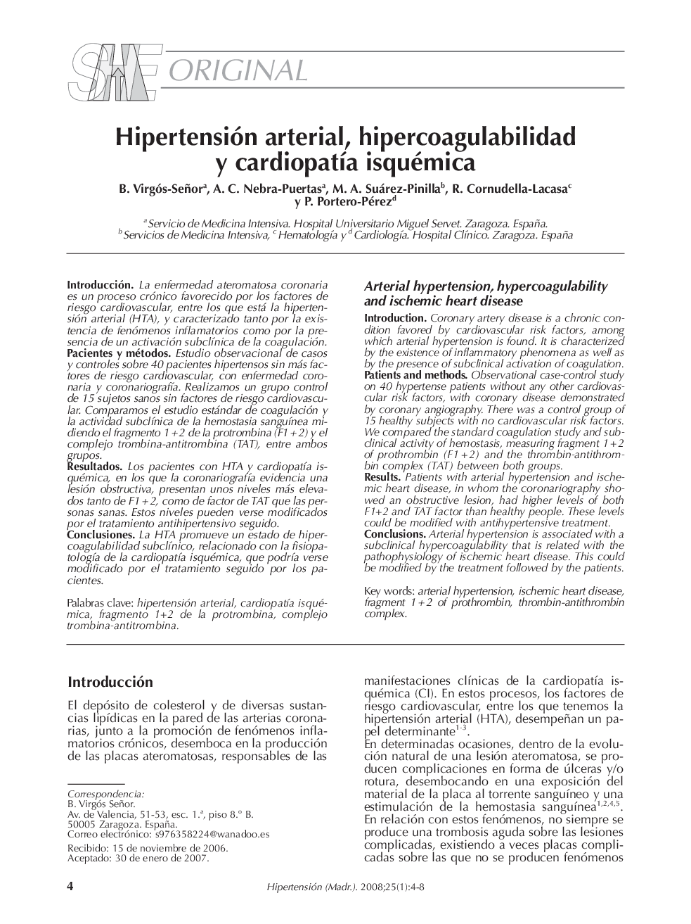 Hipertensión arterial, hipercoagulabilidad y cardiopatía isquémica