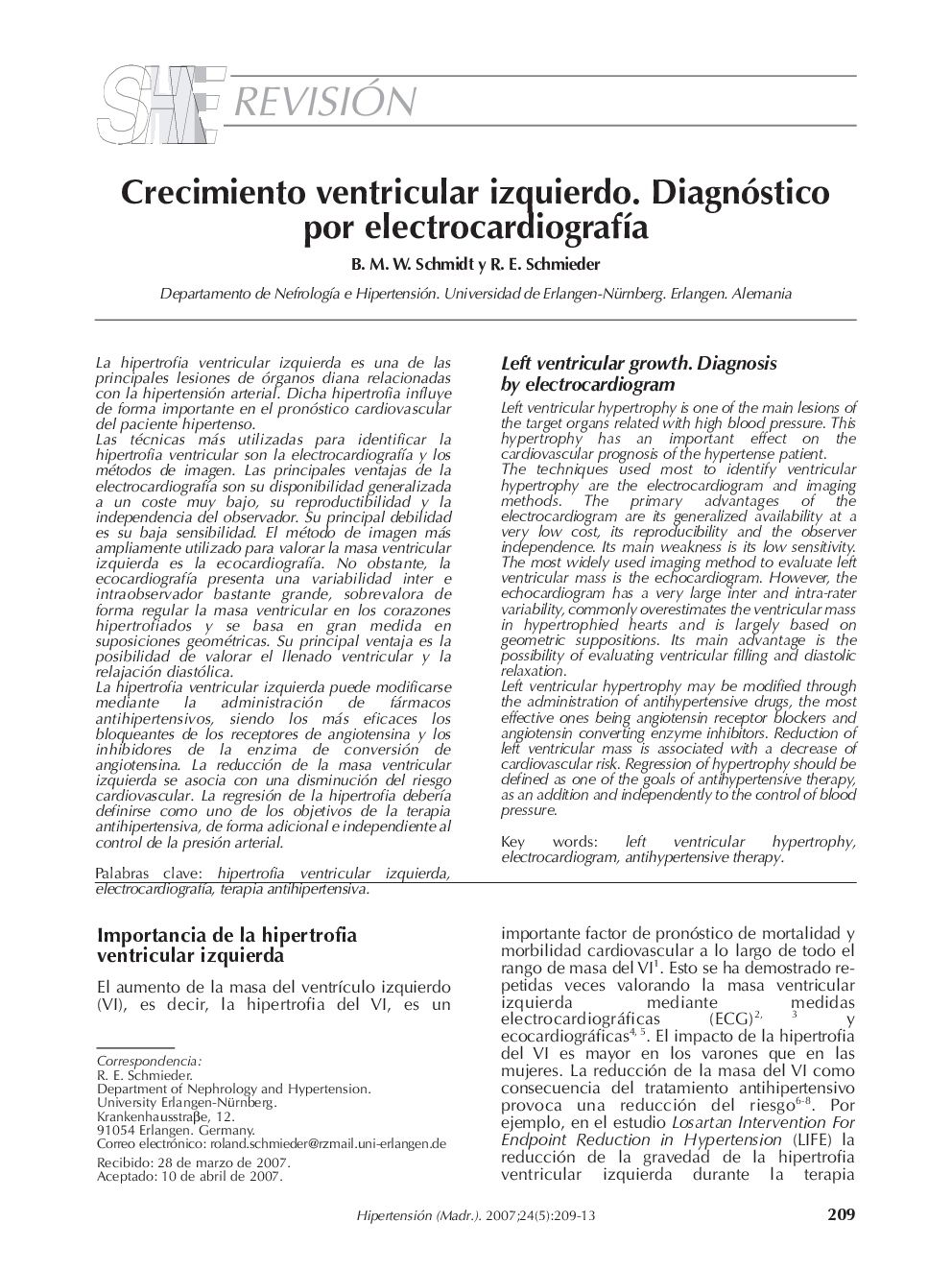 Crecimiento ventricular izquierdo. Diagnóstico por electrocardiografÃ­a