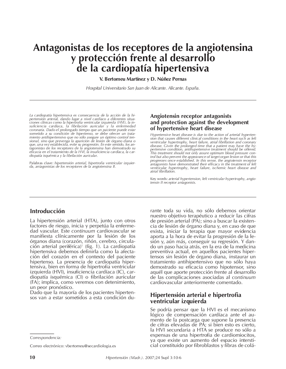 Antagonistas de los receptores de la angiotensina y protección frente al desarrollo de la cardiopatÃ­a hipertensiva