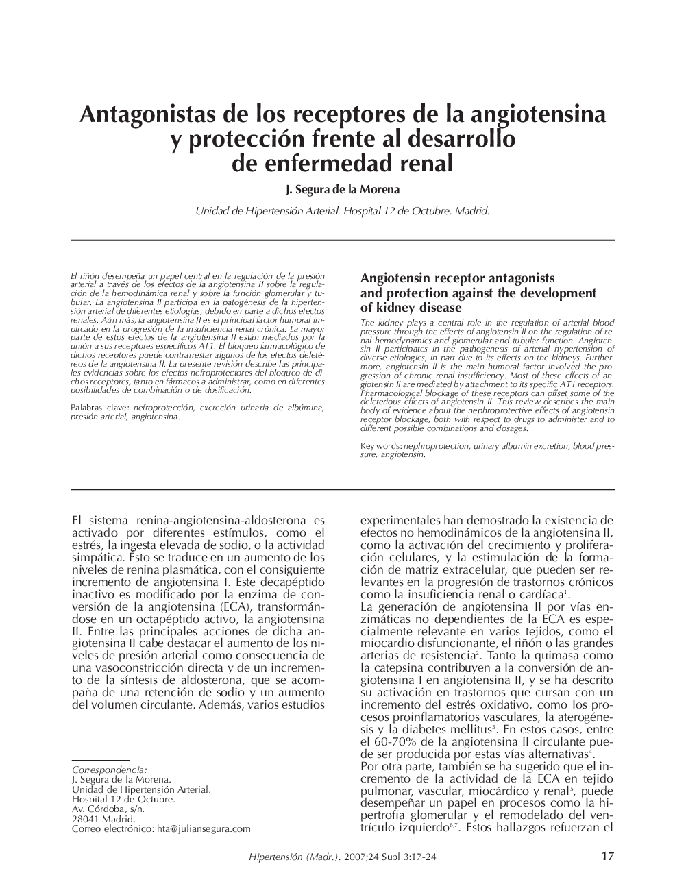 Antagonistas de los receptores de la angiotensina y protección frente al desarrollo de enfermedad renal