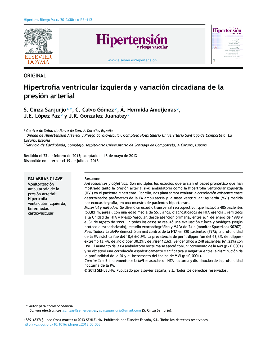 عکس صفحه اول مقاله: Hipertrofia ventricular izquierda y variación circadiana de la presión arterial Hipertrofia ventricular izquierda y variación circadiana de la presión arterial