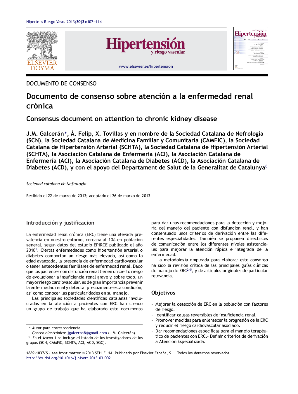 عکس صفحه اول مقاله: Documento de consenso sobre atención a la enfermedad renal crónica Documento de consenso sobre atención a la enfermedad renal crónica