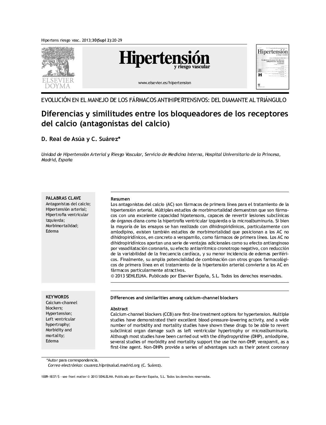 عکس صفحه اول مقاله: Diferencias y similitudes entre los bloqueadores de los receptores del calcio (antagonistas del calcio) Diferencias y similitudes entre los bloqueadores de los receptores del calcio (antagonistas del calcio)