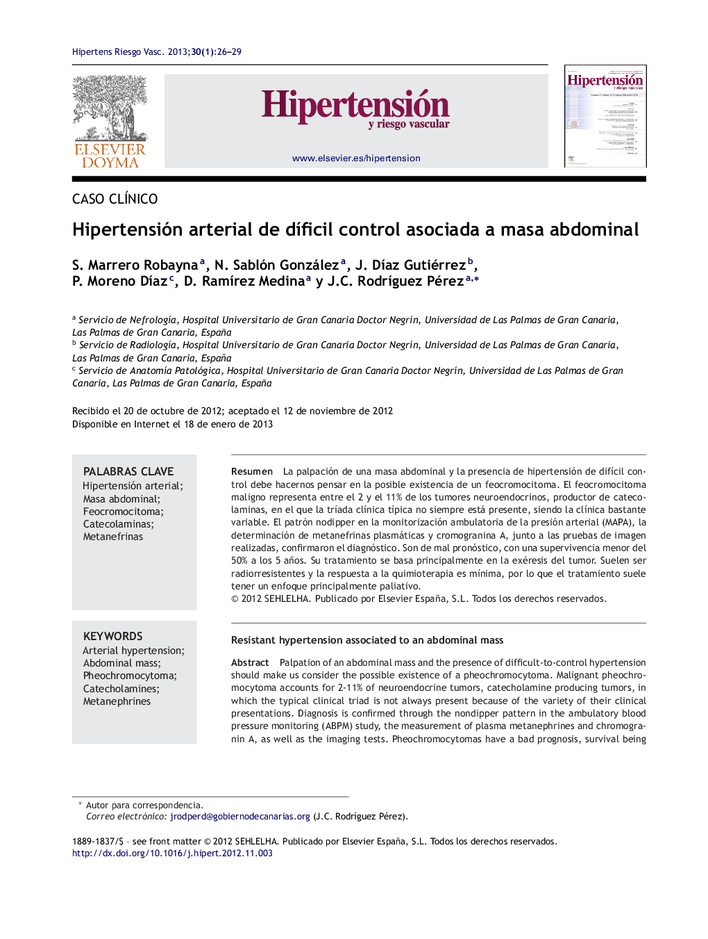 Hipertensión arterial de díficil control asociada a masa abdominal