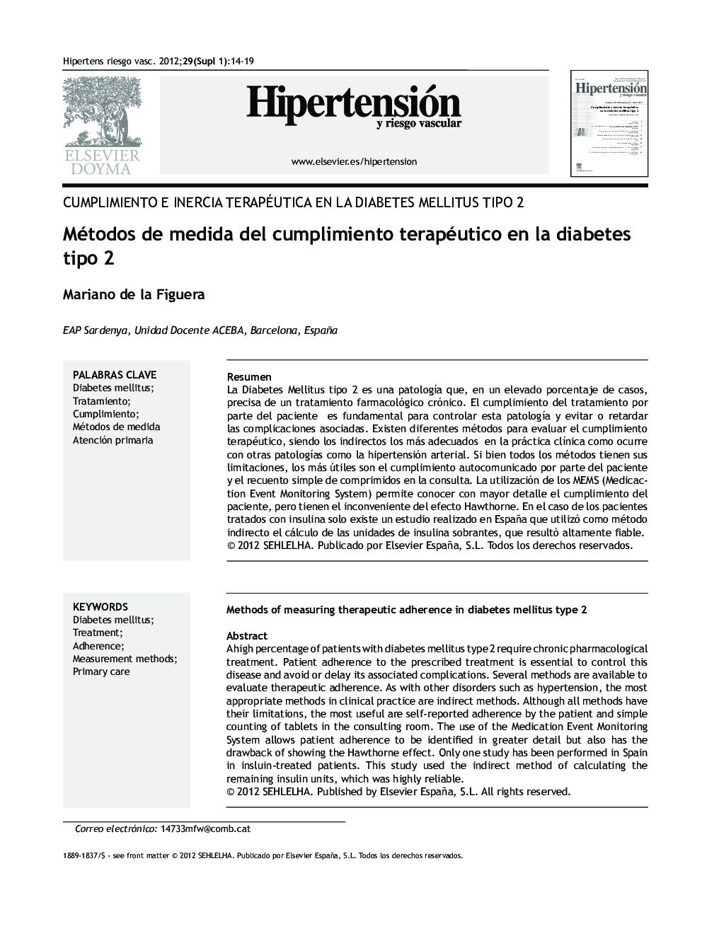 Métodos de medida del cumplimiento terapéutico en la diabetes tipo 2
