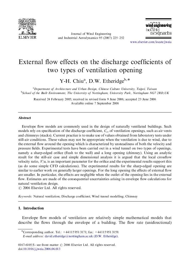 External flow effects on the discharge coefficients of two types of ventilation opening