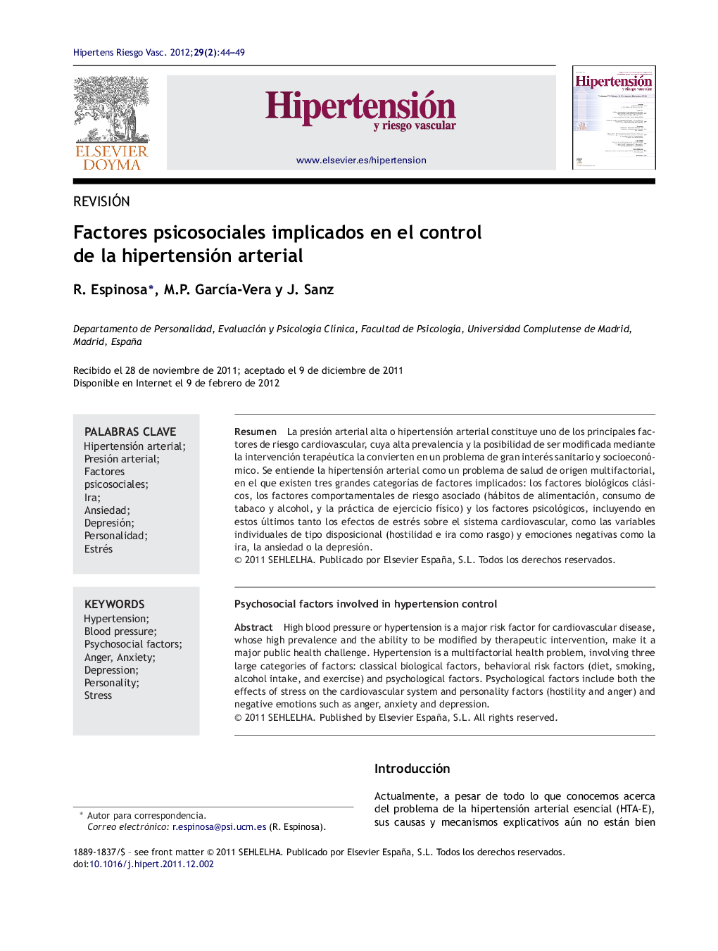 Factores psicosociales implicados en el control de la hipertensión arterial