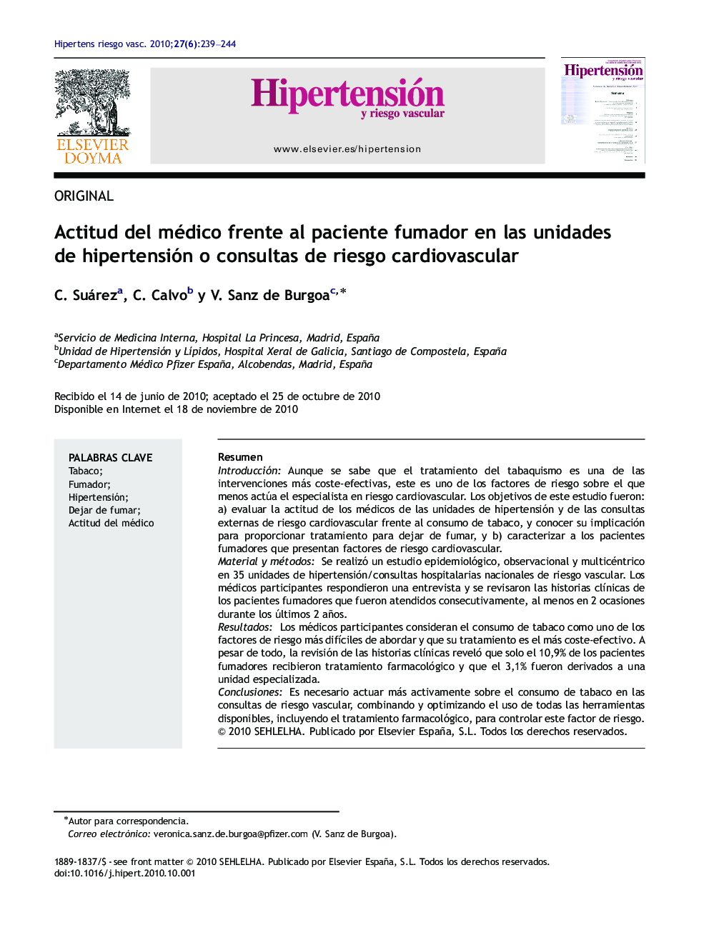 Actitud del médico frente al paciente fumador en las unidades de hipertensión o consultas de riesgo cardiovascular