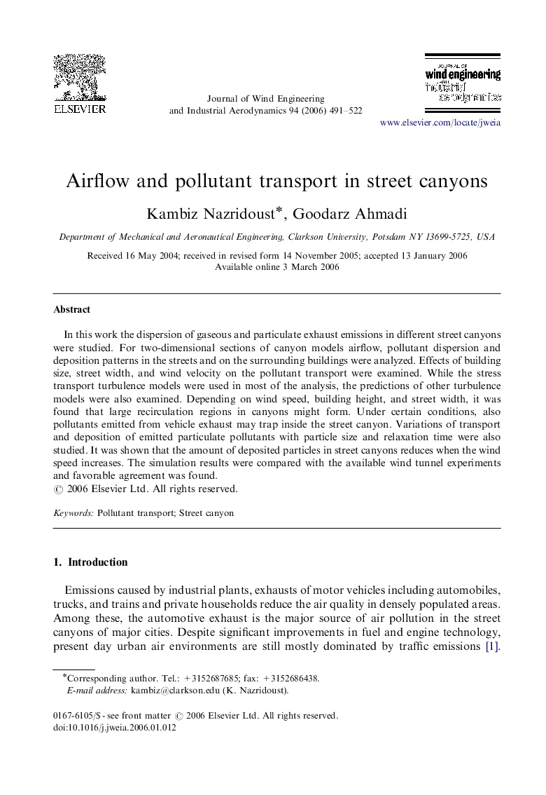 Airflow and pollutant transport in street canyons