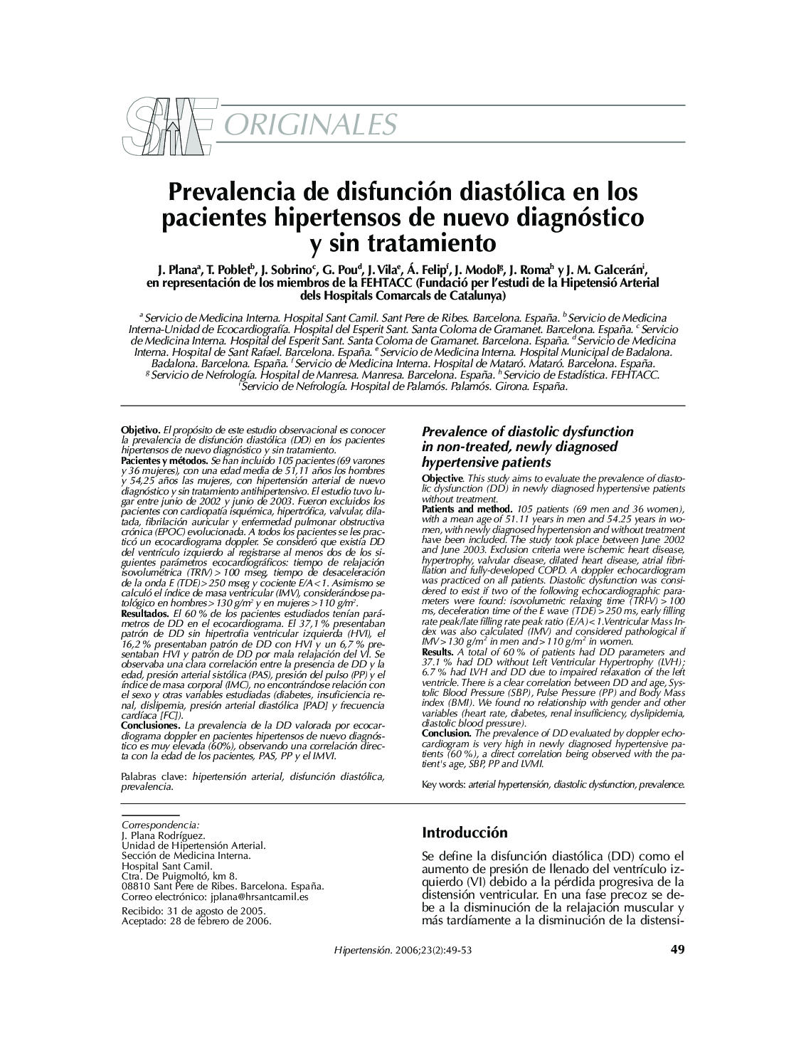 Prevalencia de disfunción diastólica en los pacientes hipertensos de nuevo diagnóstico y sin tratamiento
