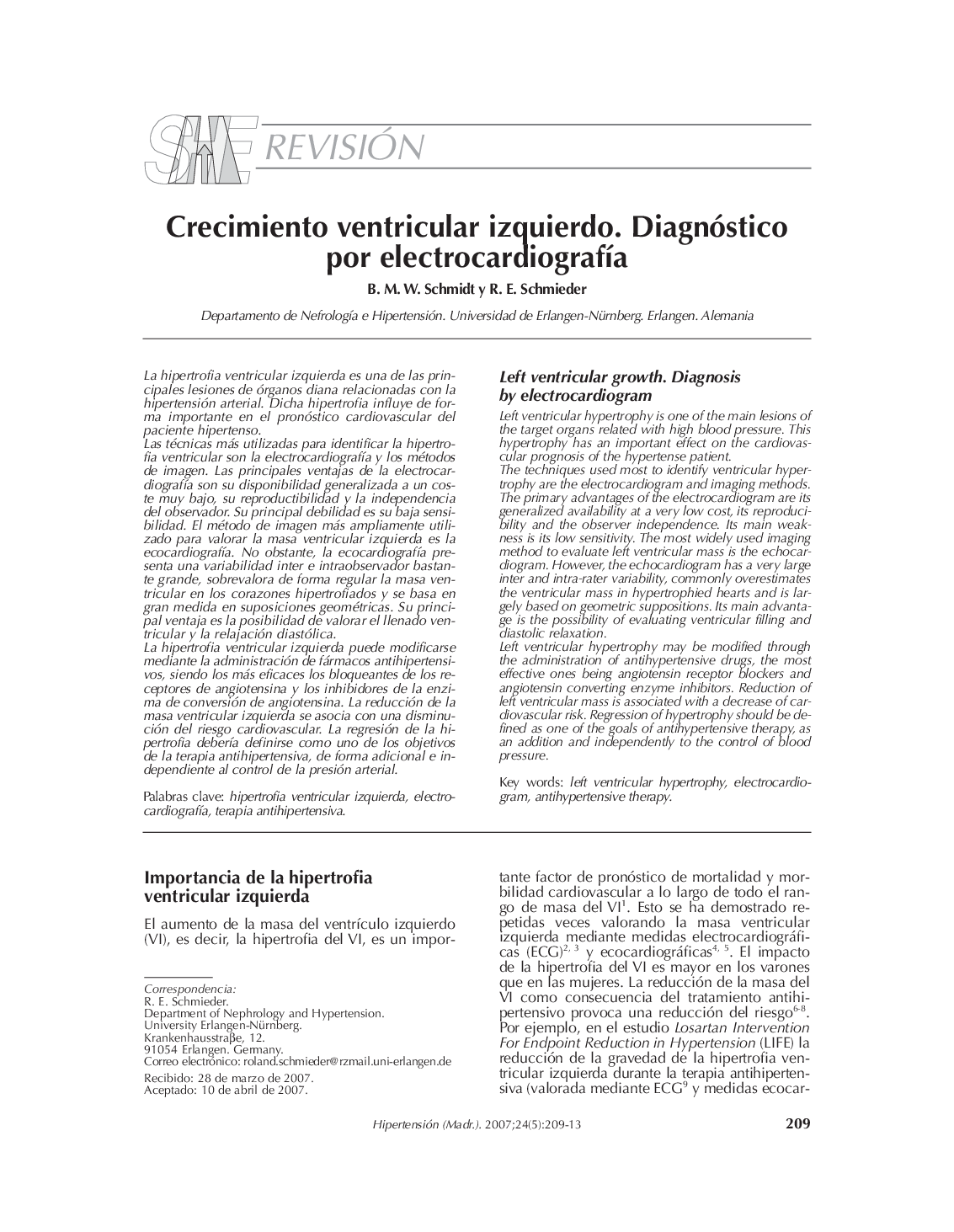 Crecimiento ventricular izquierdo. Diagnóstico por electrocardiografÃ­a