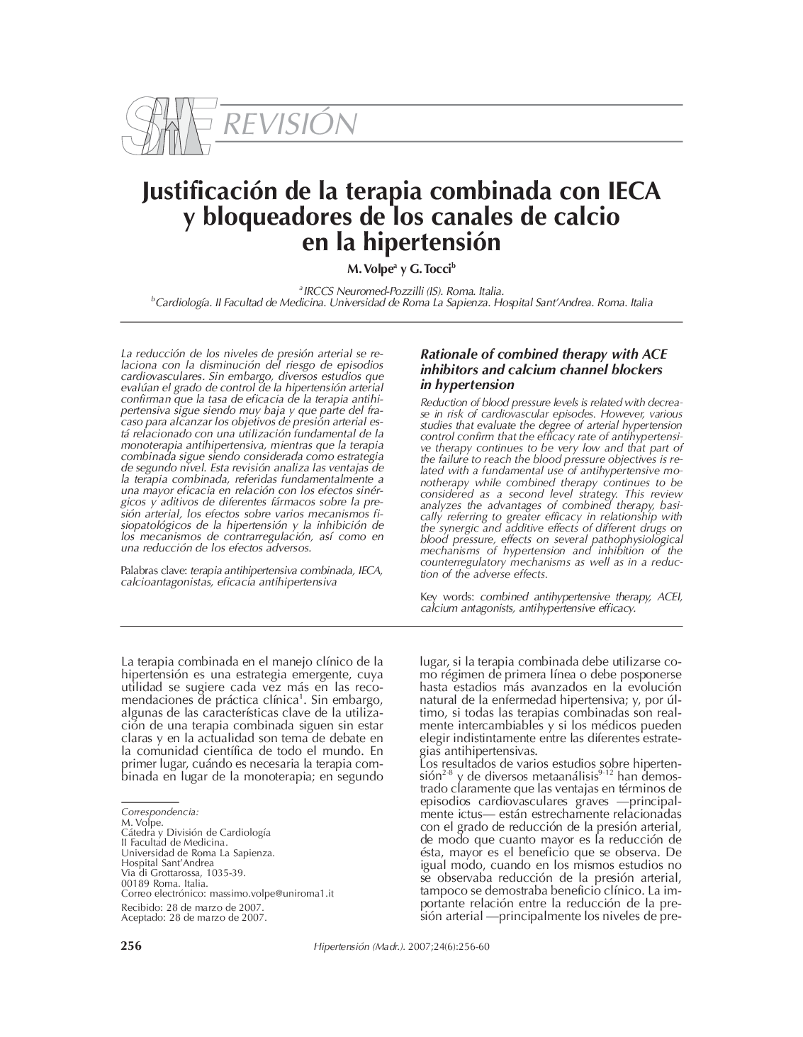 Justificación de la terapia combinada con IECA y bloqueadores de los canales de calcio en la hipertensión