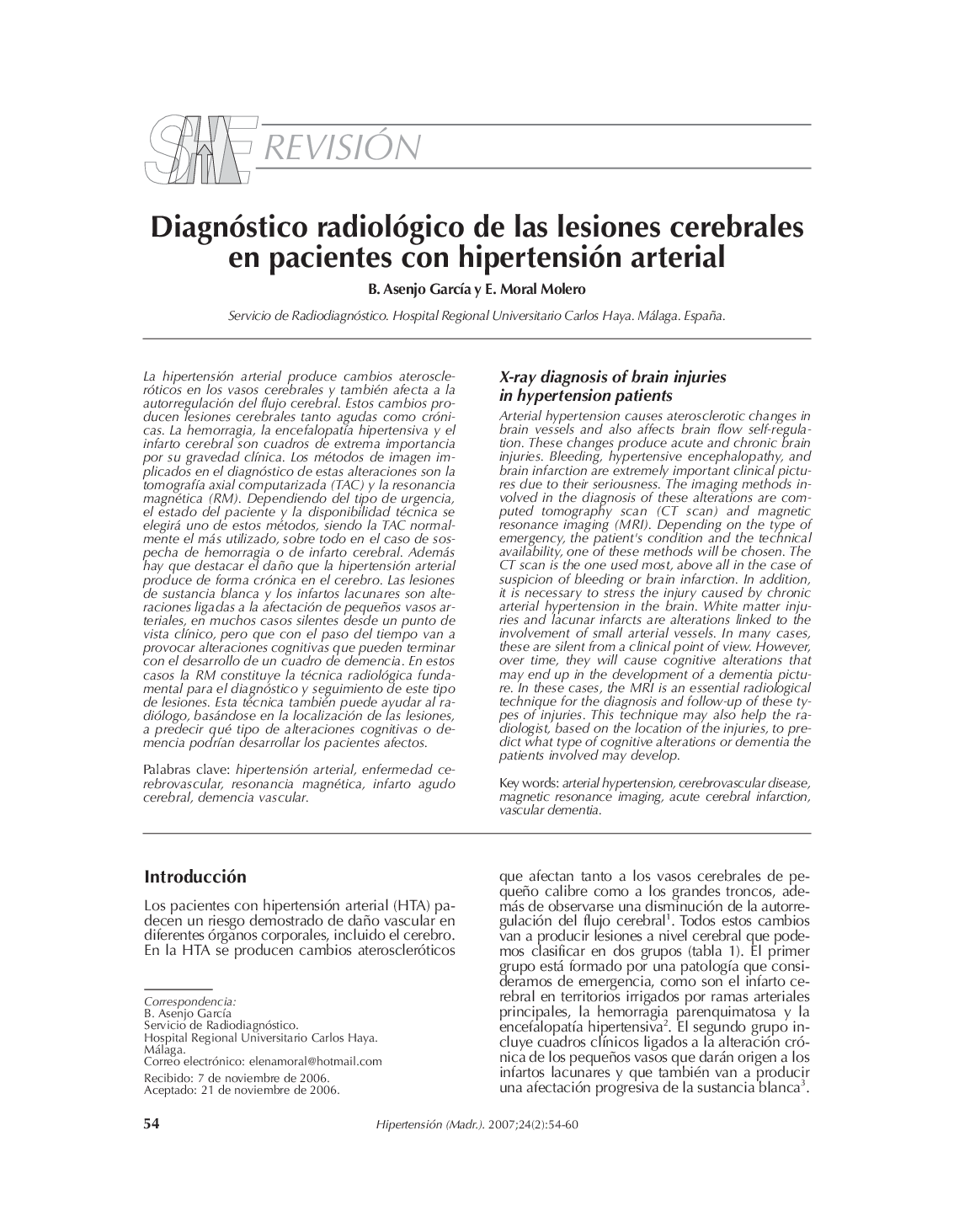 Diagnóstico radiológico de las lesiones cerebrales en pacientes con hipertensión arterial