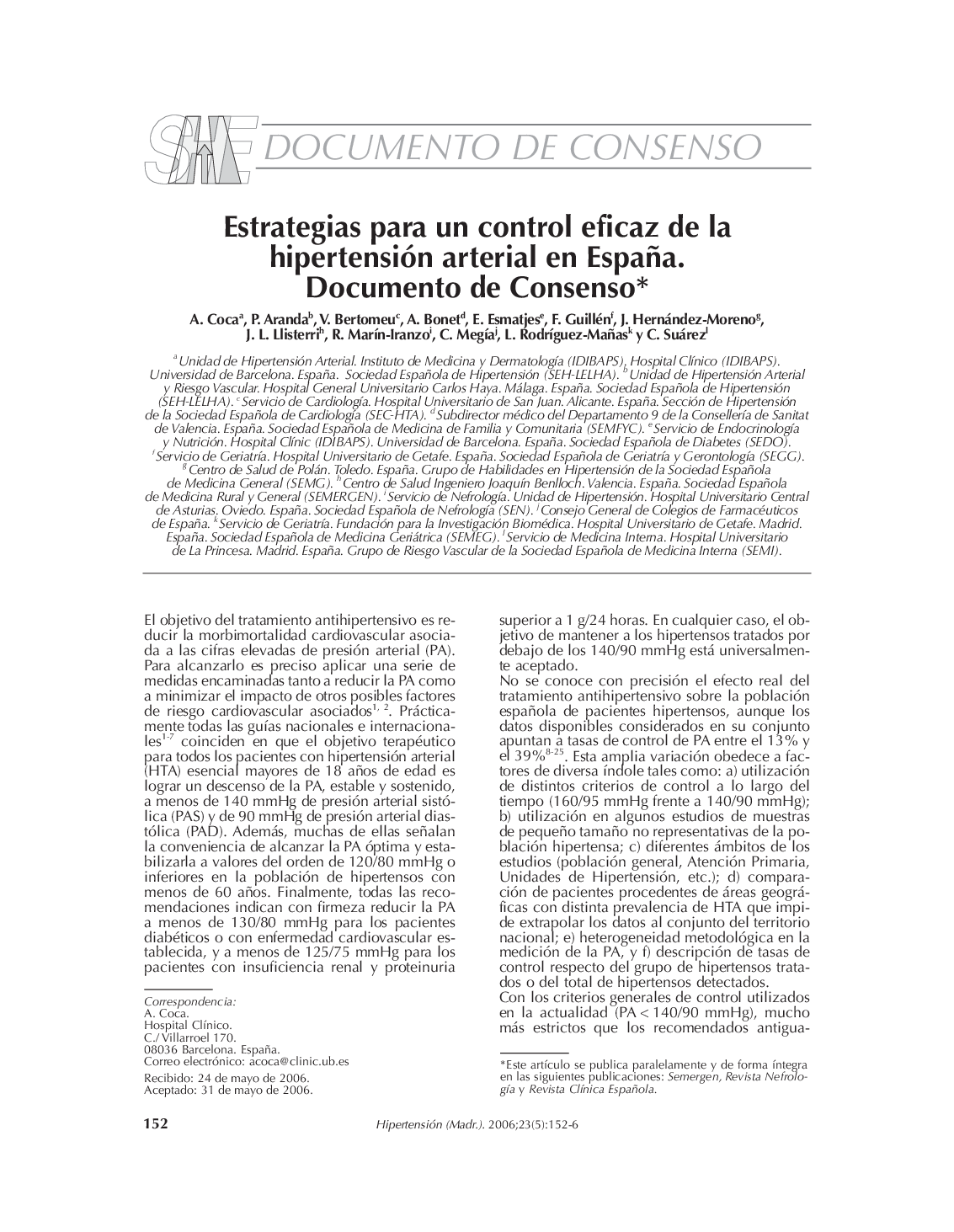 Estrategias para un control eficaz de la hipertensión arterial en España. Documento de Consenso*