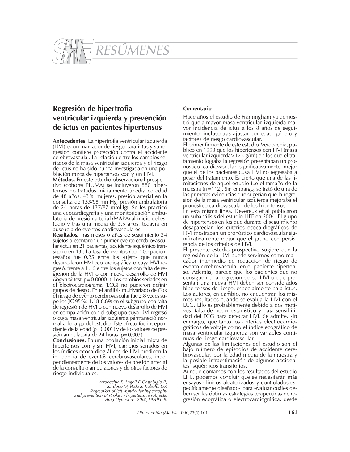 عکس صفحه اول مقاله: Regresión de hipertrofia ventricular izquierda y prevención de ictus en pacientes hipertensos Regresión de hipertrofia ventricular izquierda y prevención de ictus en pacientes hipertensos
