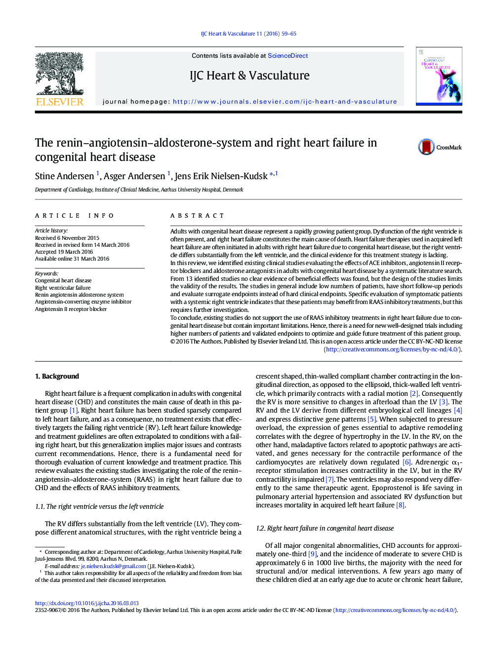 The renin–angiotensin–aldosterone-system and right heart failure in congenital heart disease