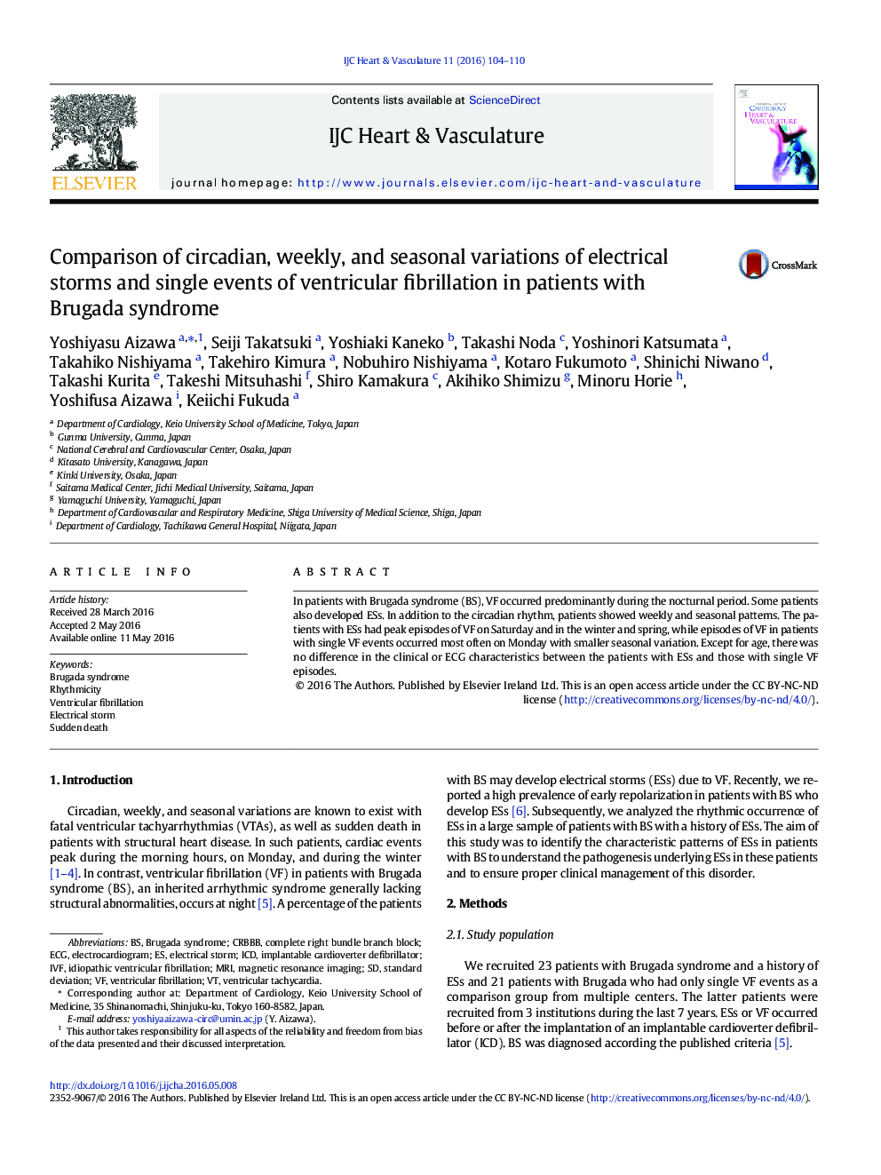 Comparison of circadian, weekly, and seasonal variations of electrical storms and single events of ventricular fibrillation in patients with Brugada syndrome