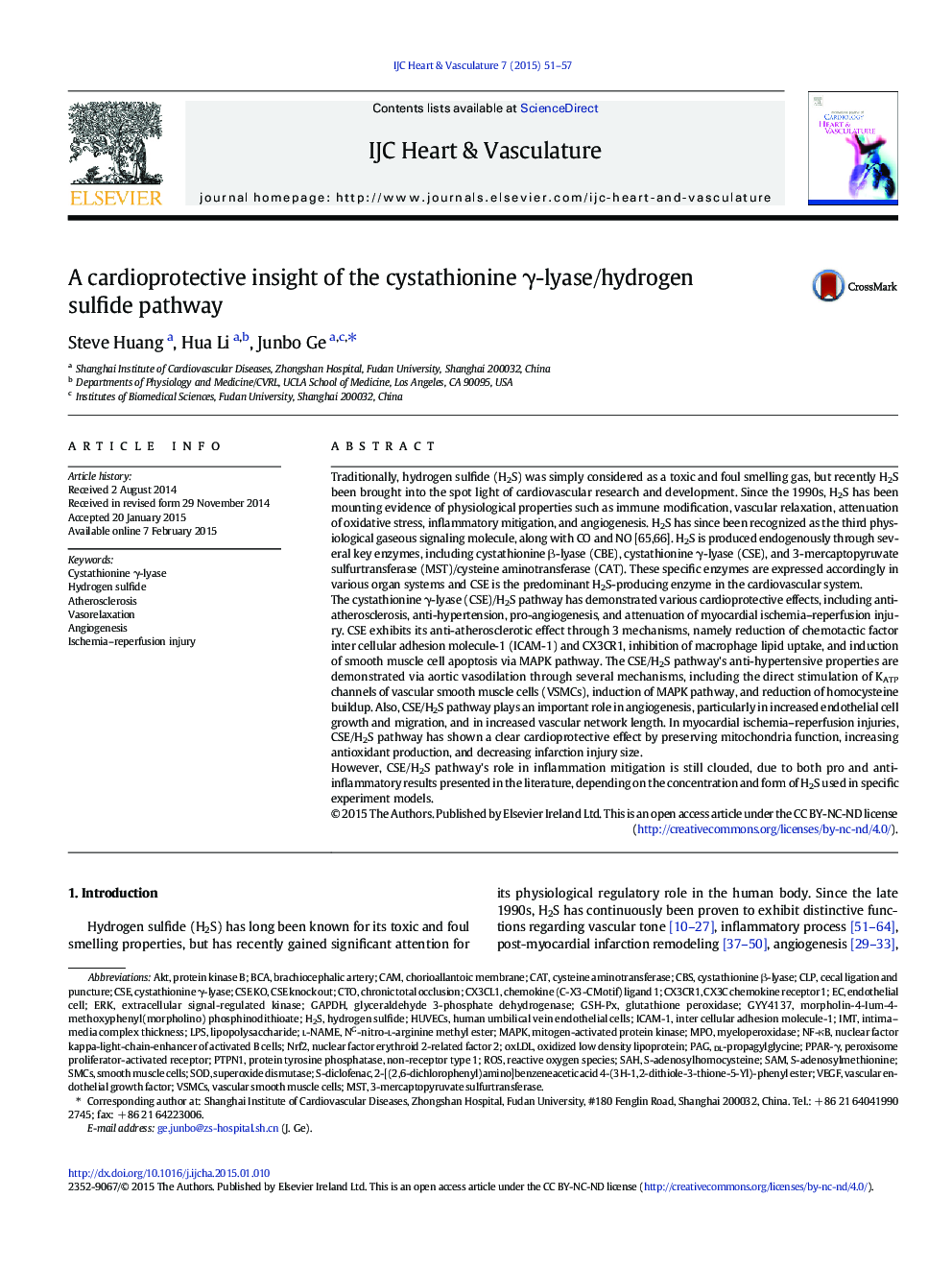 A cardioprotective insight of the cystathionine γ-lyase/hydrogen sulfide pathway