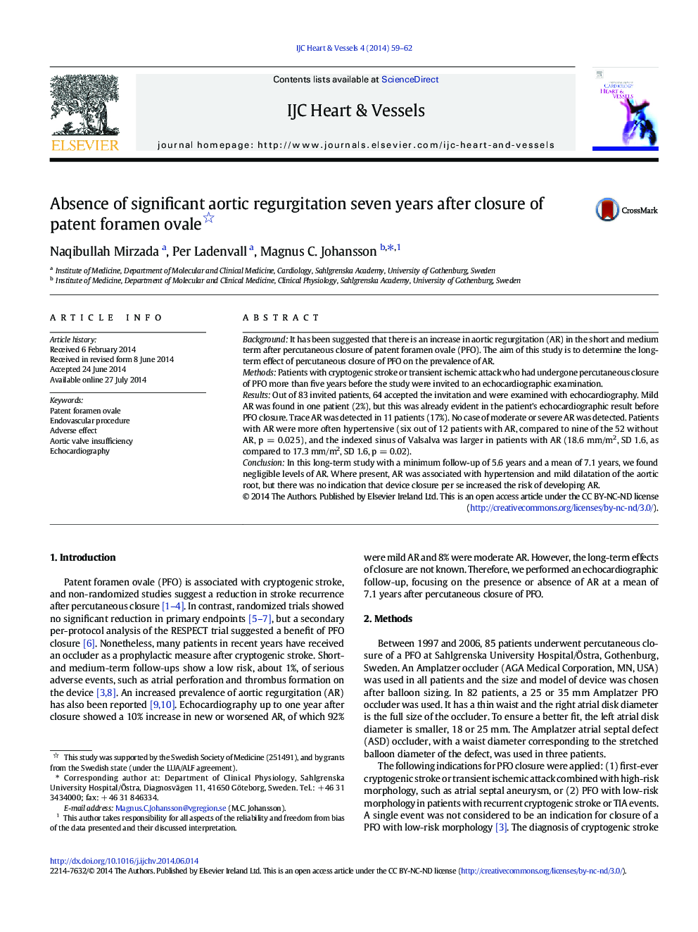 Absence of significant aortic regurgitation seven years after closure of patent foramen ovale 