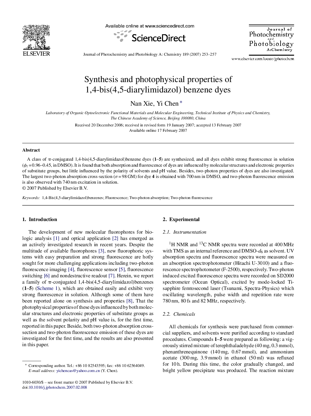 Synthesis and photophysical properties of 1,4-bis(4,5-diarylimidazol) benzene dyes