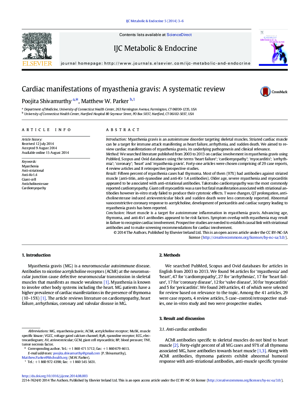 Cardiac manifestations of myasthenia gravis: A systematic review 