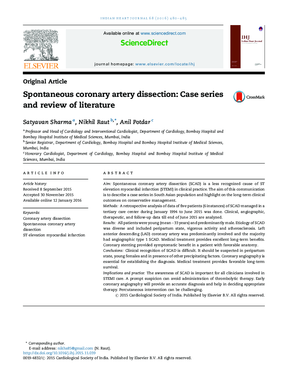 Spontaneous coronary artery dissection: Case series and review of literature