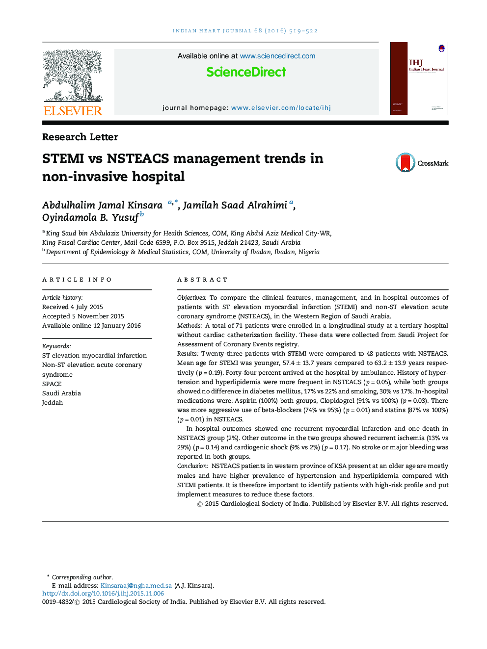 STEMI vs NSTEACS management trends in non-invasive hospital