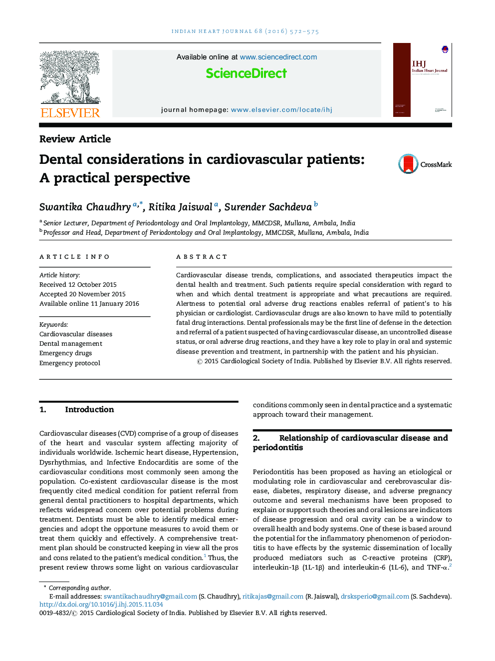 Dental considerations in cardiovascular patients: A practical perspective