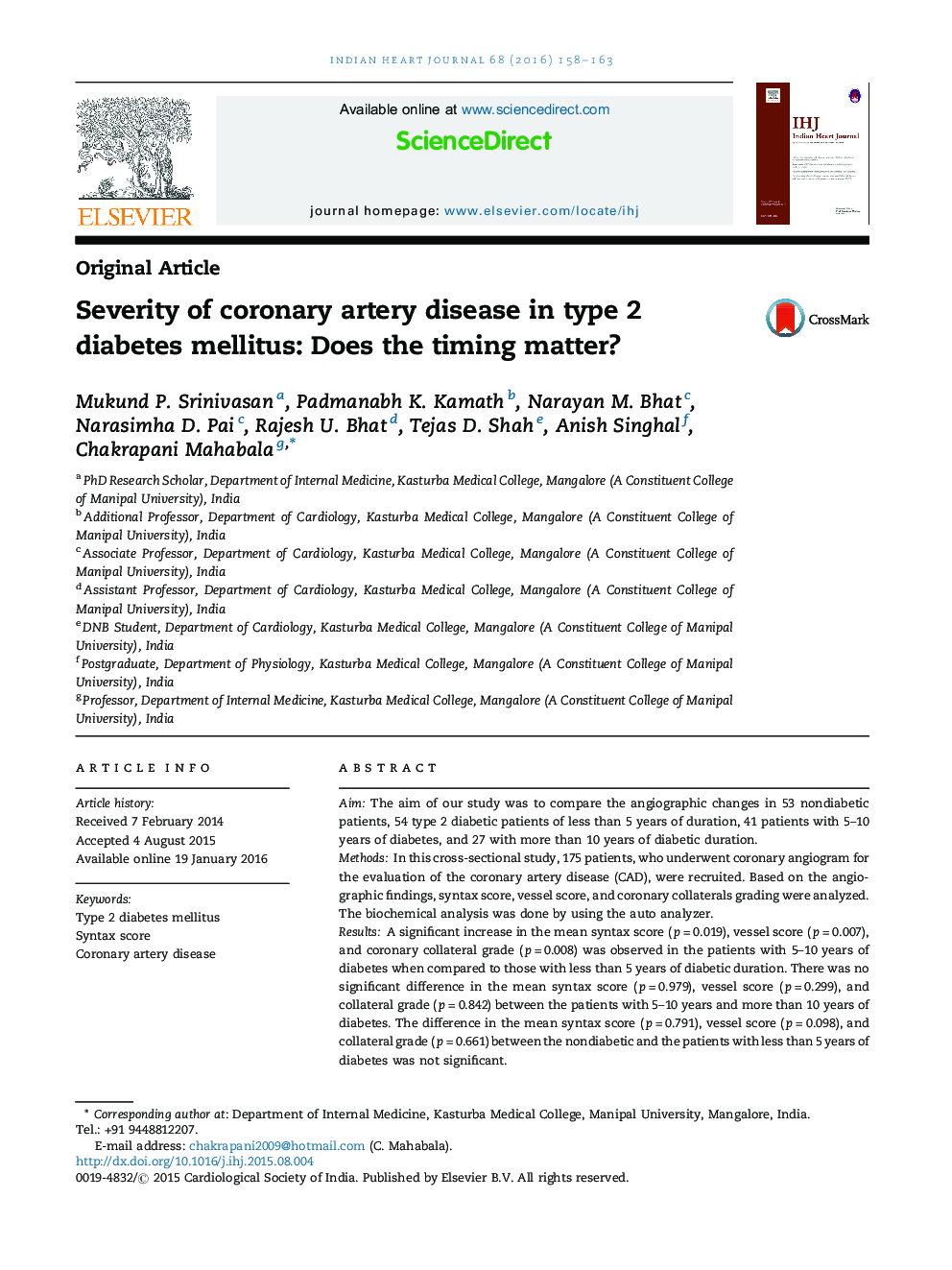 Severity of coronary artery disease in type 2 diabetes mellitus: Does the timing matter?