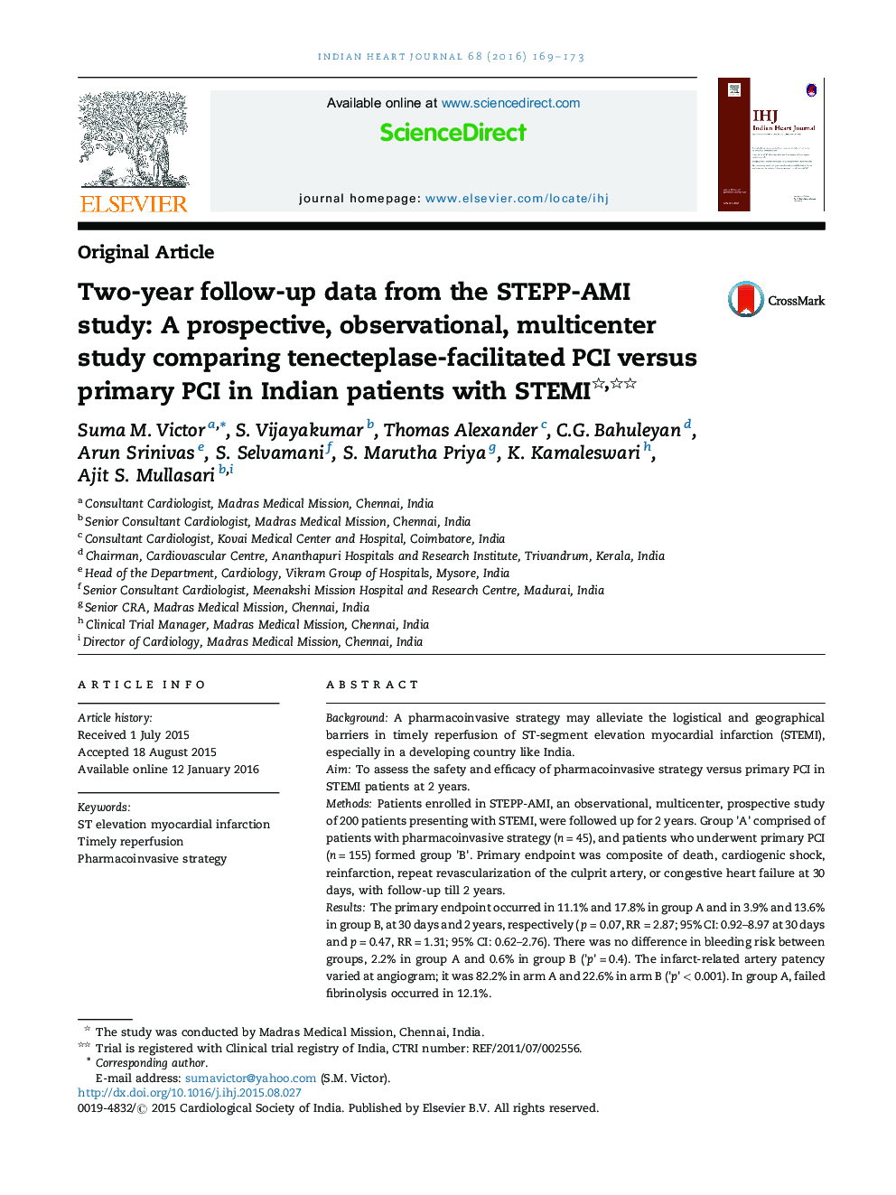 Two-year follow-up data from the STEPP-AMI study: A prospective, observational, multicenter study comparing tenecteplase-facilitated PCI versus primary PCI in Indian patients with STEMI 