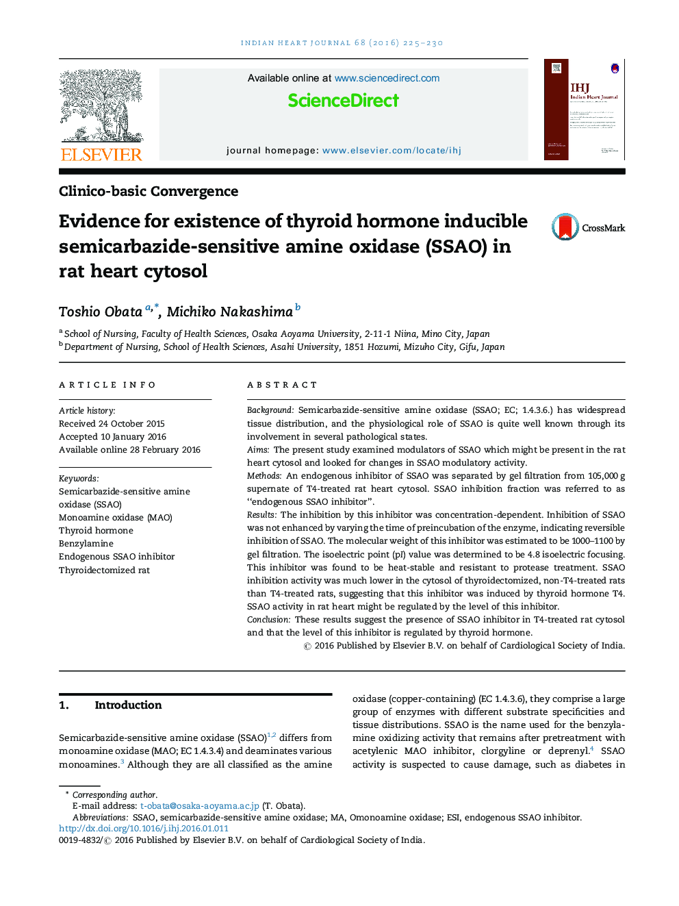 Evidence for existence of thyroid hormone inducible semicarbazide-sensitive amine oxidase (SSAO) in rat heart cytosol