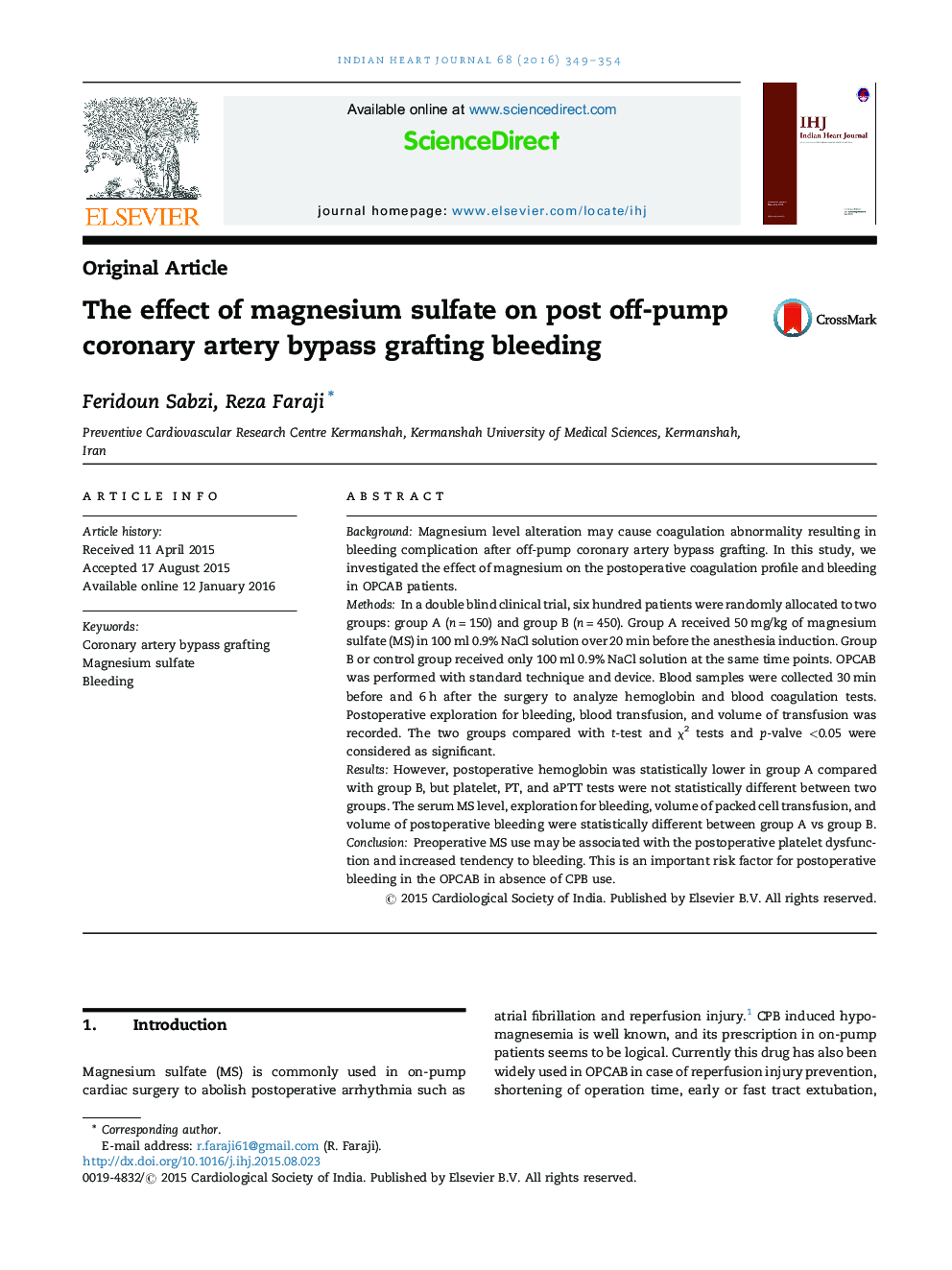 The effect of magnesium sulfate on post off-pump coronary artery bypass grafting bleeding