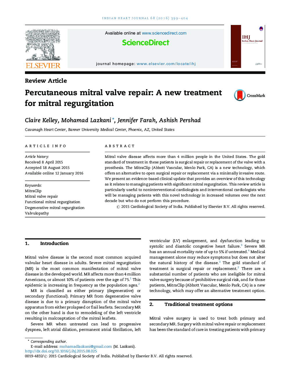 Percutaneous mitral valve repair: A new treatment for mitral regurgitation
