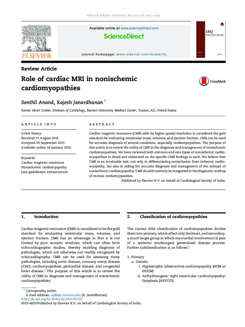 Role of cardiac MRI in nonischemic cardiomyopathies