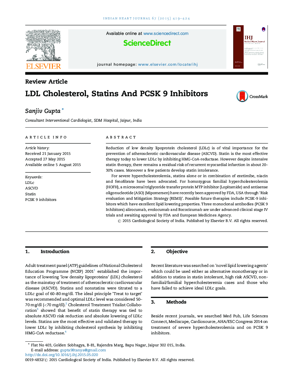 LDL Cholesterol, Statins And PCSK 9 Inhibitors