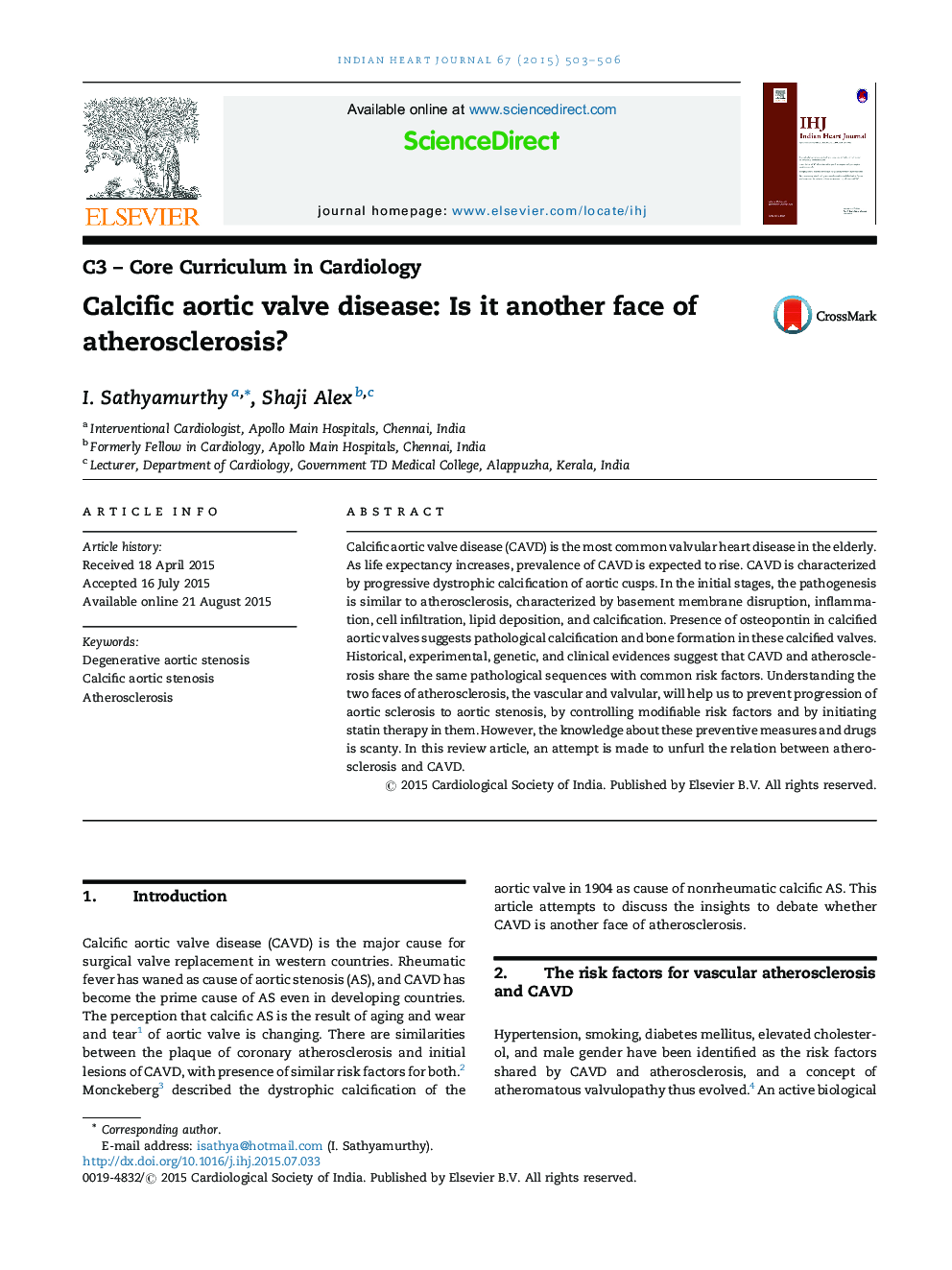 Calcific aortic valve disease: Is it another face of atherosclerosis?