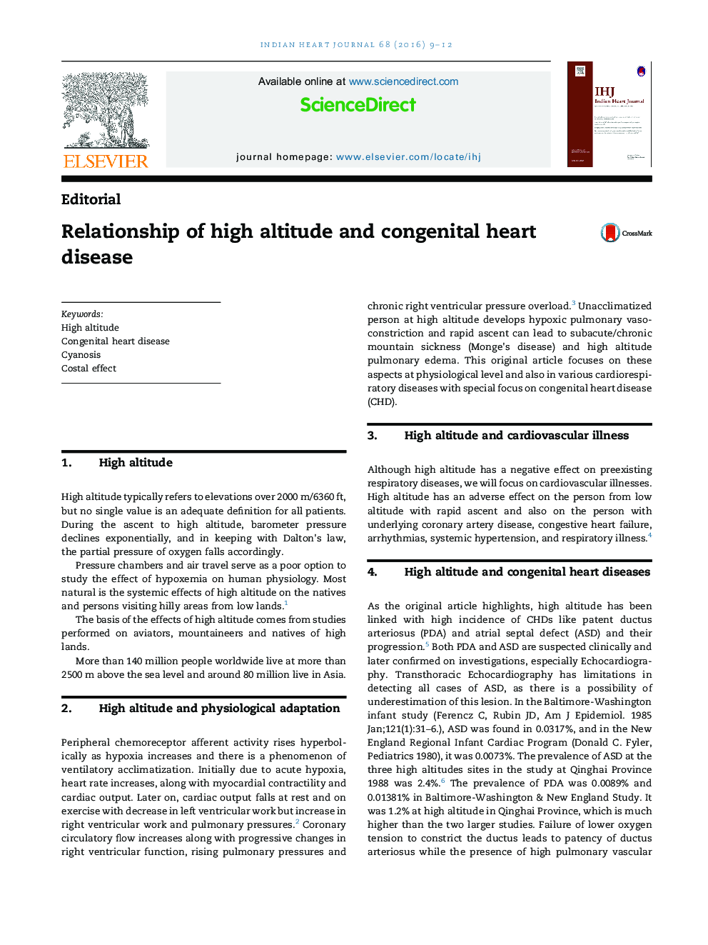 Relationship of high altitude and congenital heart disease