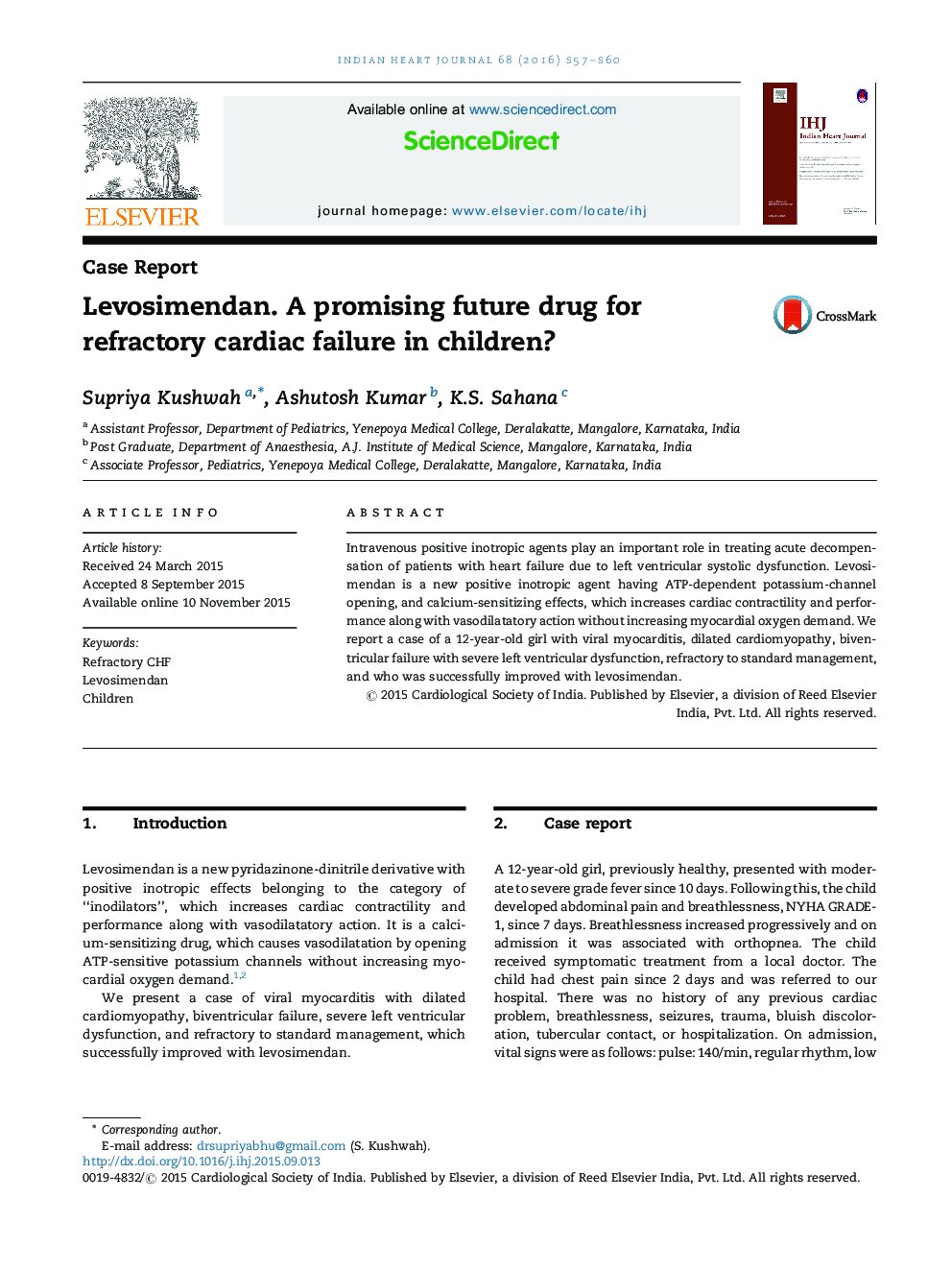 Levosimendan. A promising future drug for refractory cardiac failure in children?