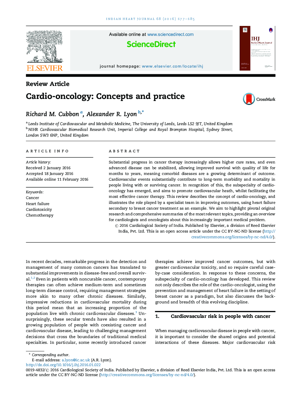 Cardio-oncology: Concepts and practice