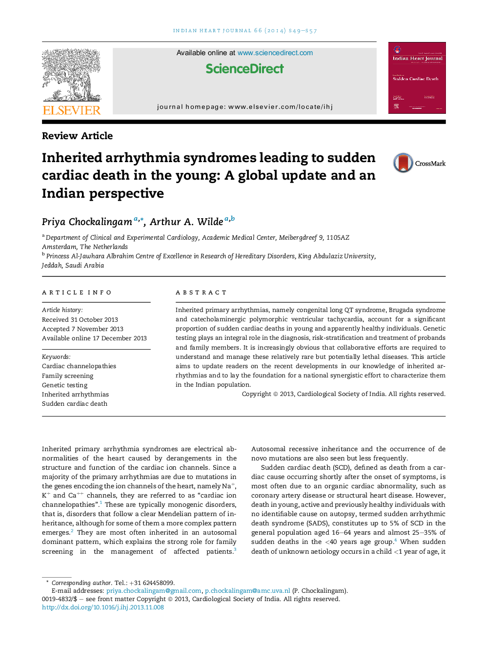 Inherited arrhythmia syndromes leading to sudden cardiac death in the young: A global update and an Indian perspective