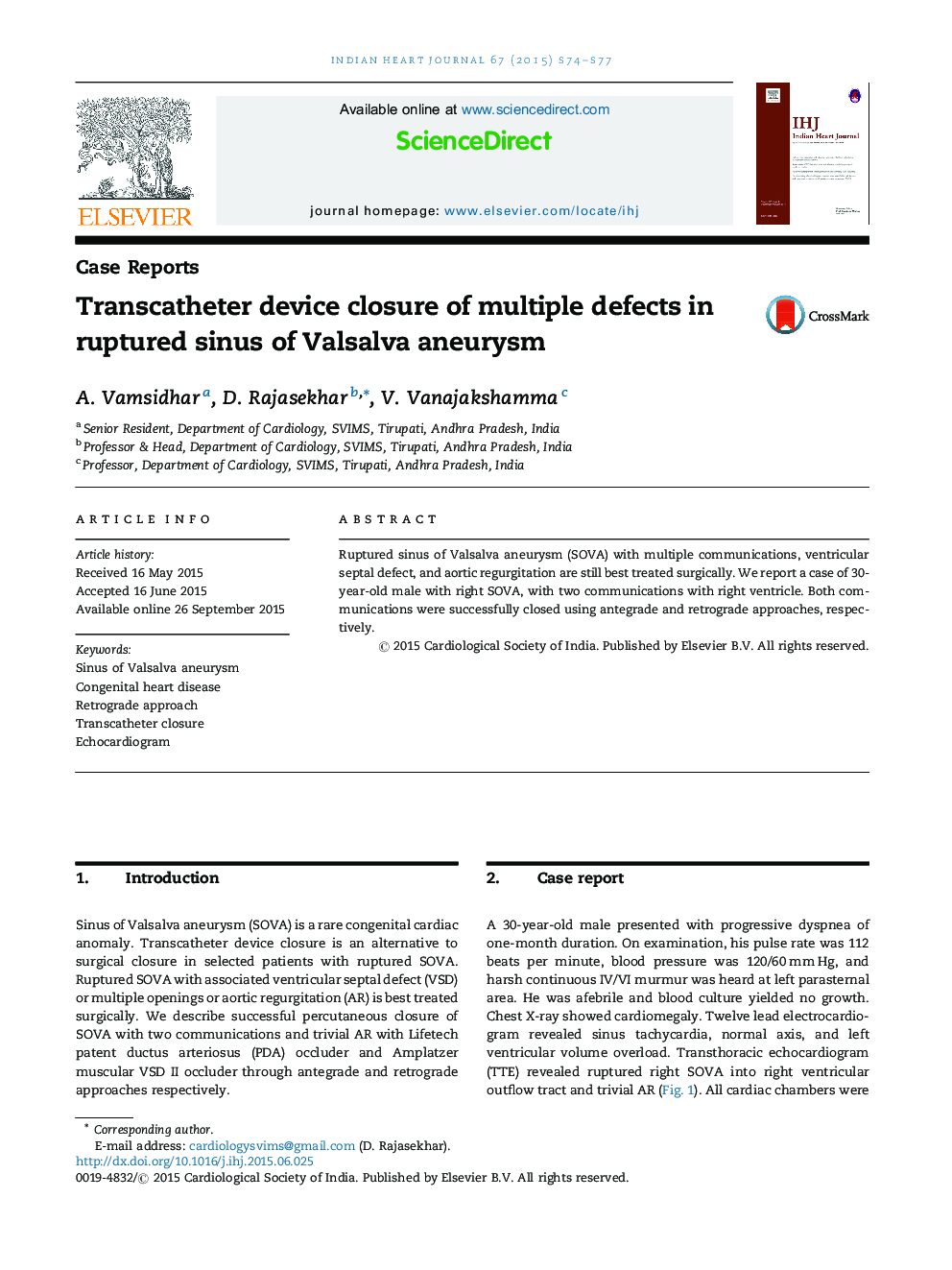 Transcatheter device closure of multiple defects in ruptured sinus of Valsalva aneurysm