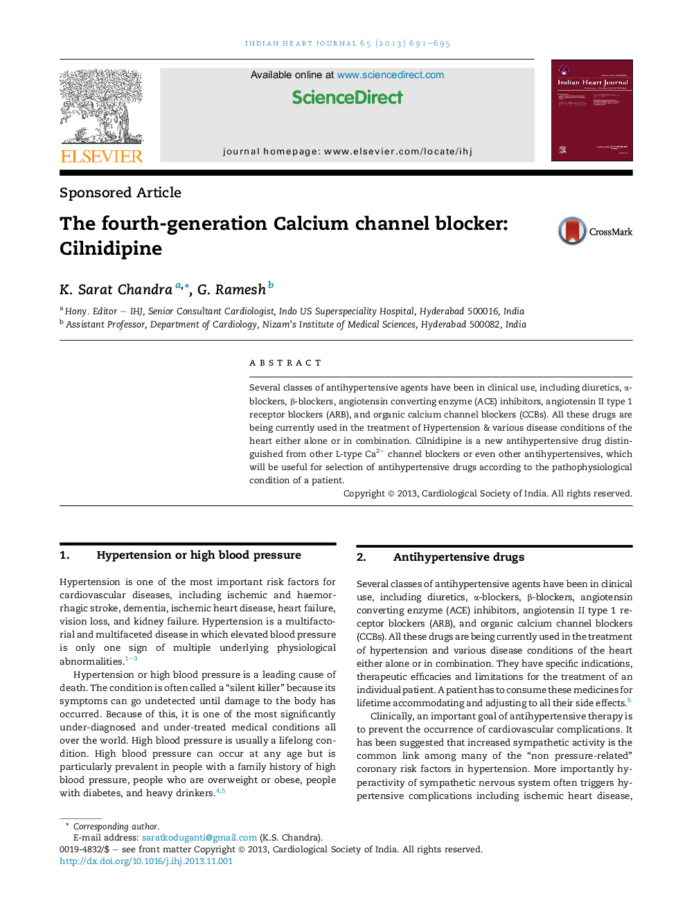 The fourth-generation Calcium channel blocker: Cilnidipine