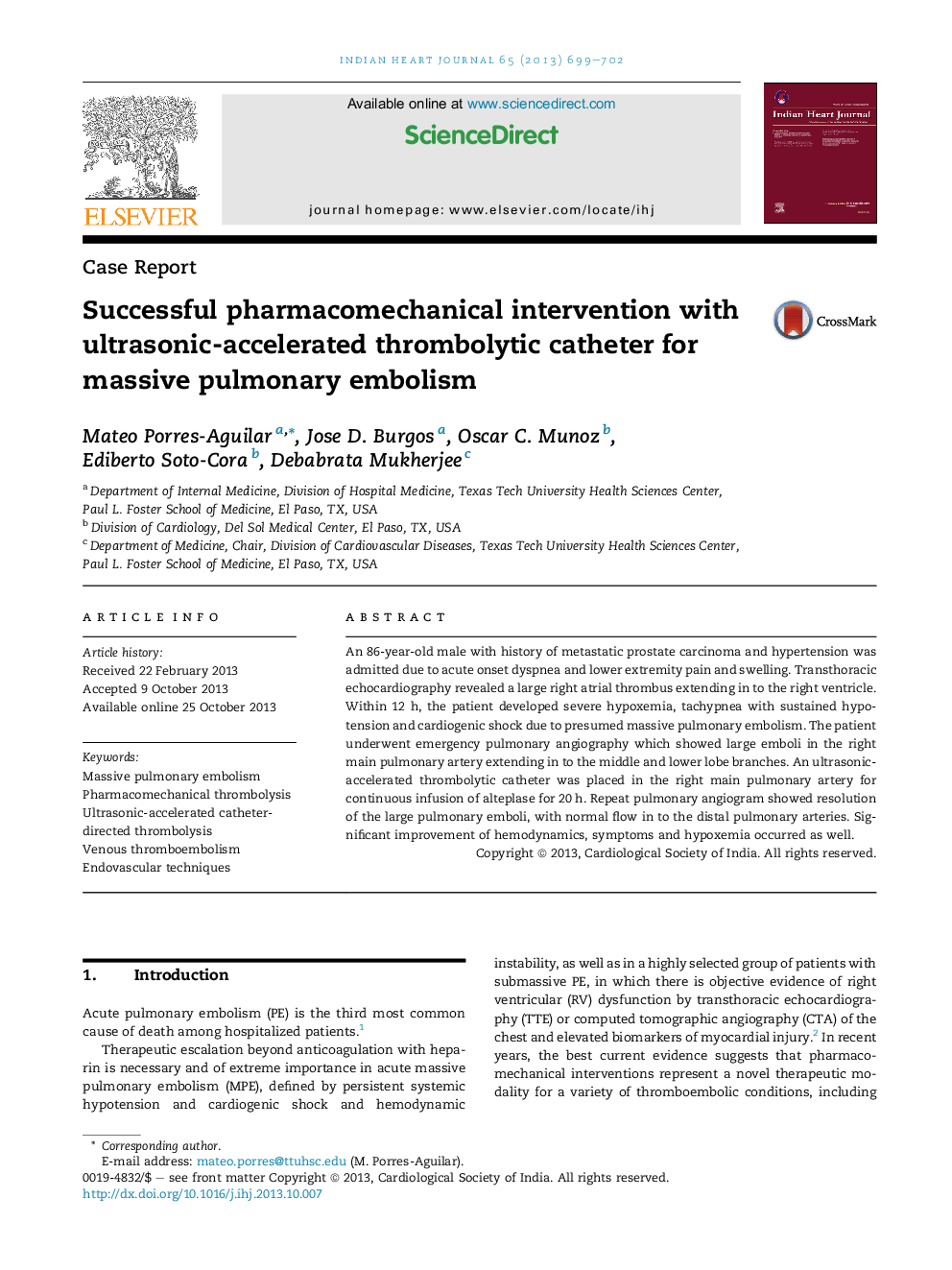 Successful pharmacomechanical intervention with ultrasonic-accelerated thrombolytic catheter for massive pulmonary embolism