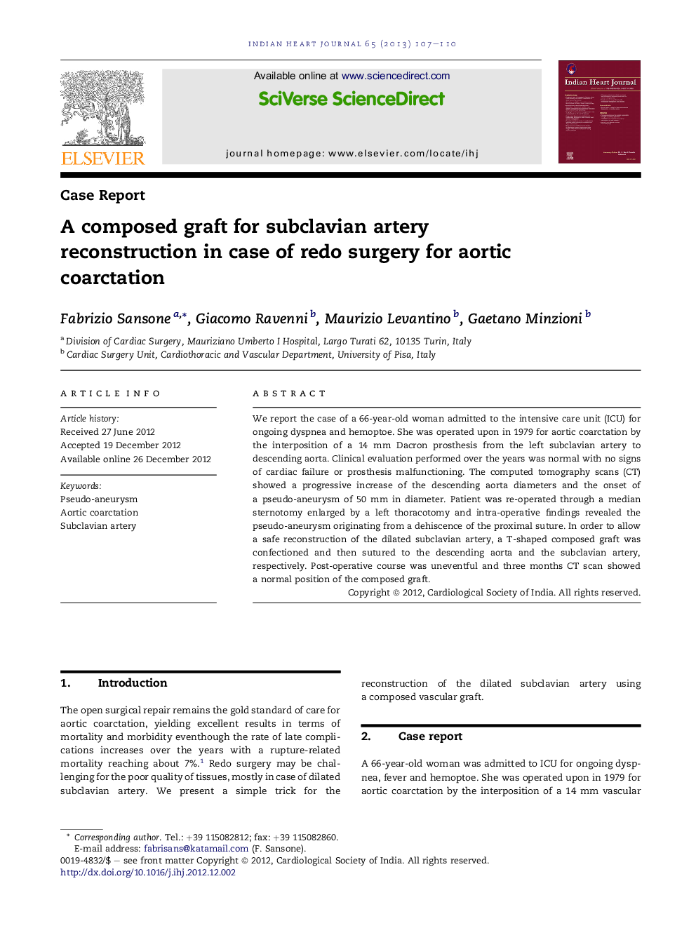 A composed graft for subclavian artery reconstruction in case of redo surgery for aortic coarctation