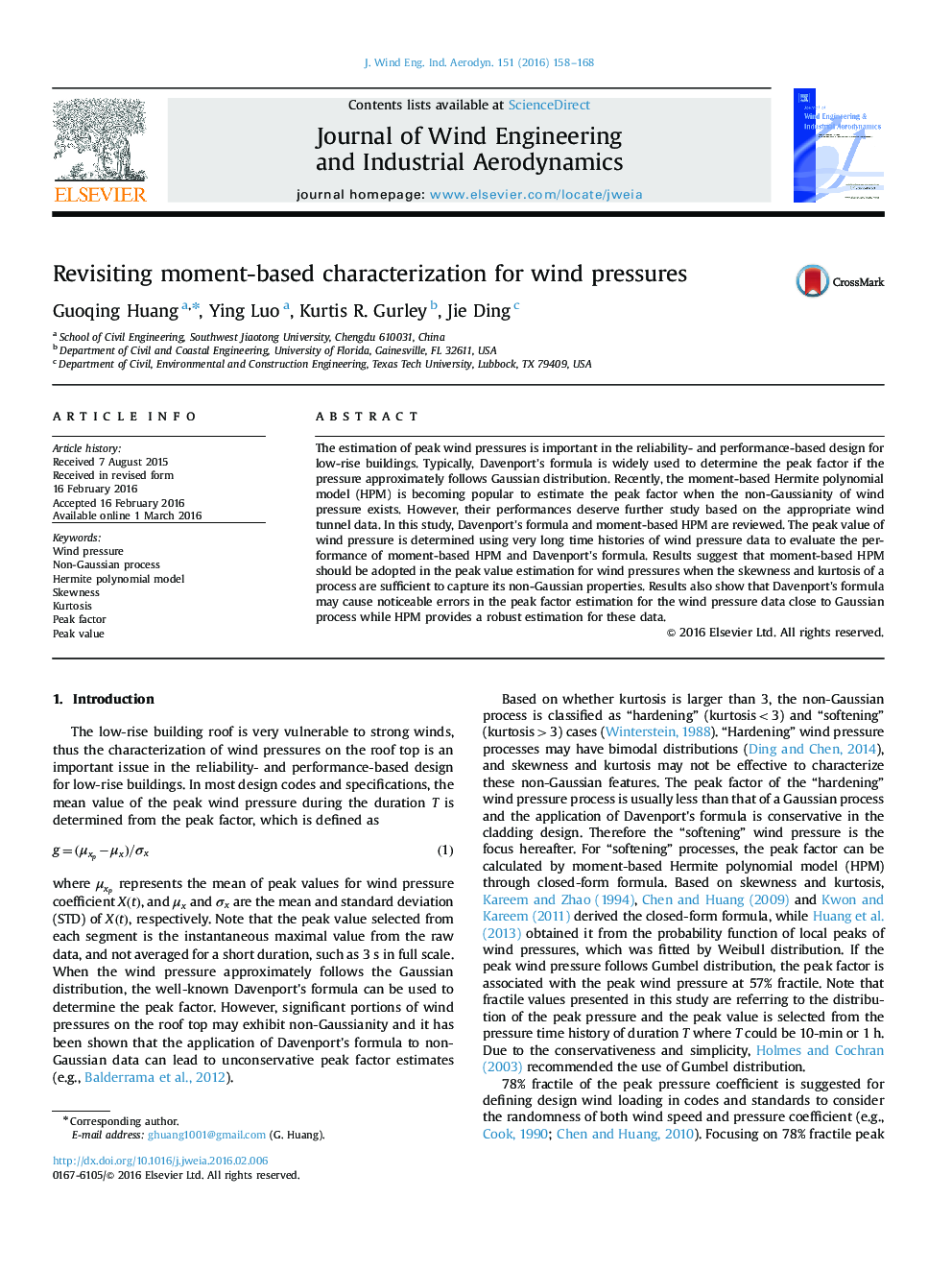 Revisiting moment-based characterization for wind pressures