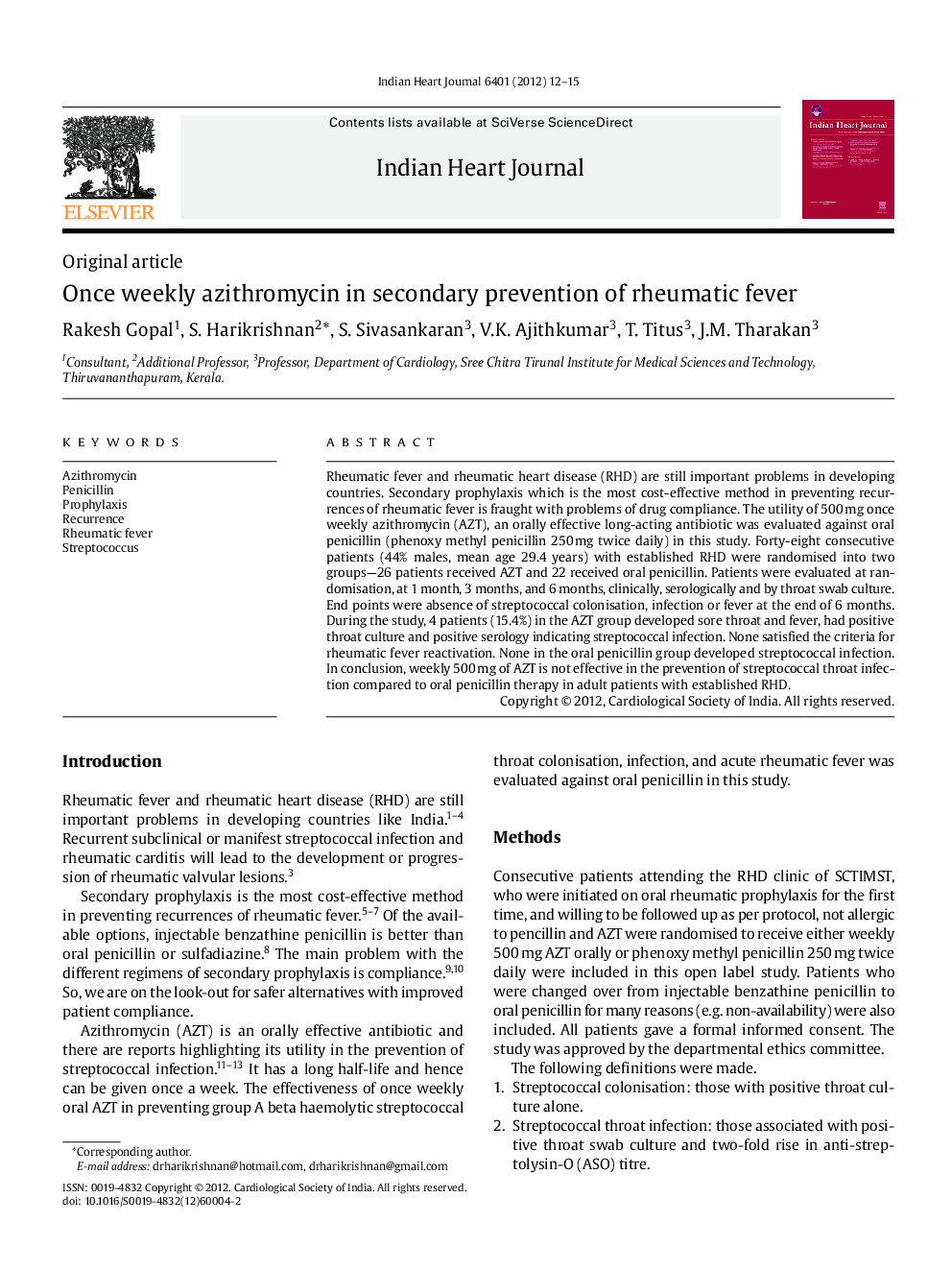 Once weekly azithromycin in secondary prevention of rheumatic fever